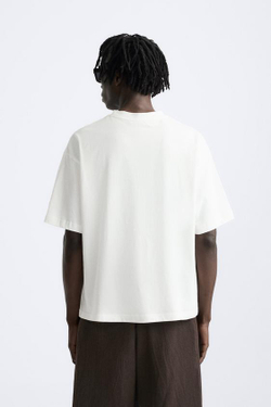 ZARA ФУТБОЛКА С ВЫШИВКОЙ, БЕЛЫЙ