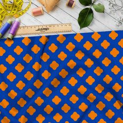 Ткань штапель оранжевые кресты на синем фоне