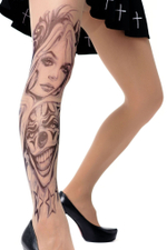 Колготки с принтом в виде девушки и злого клоуна (Размер: S-M-L) (Цвет: бежевый)