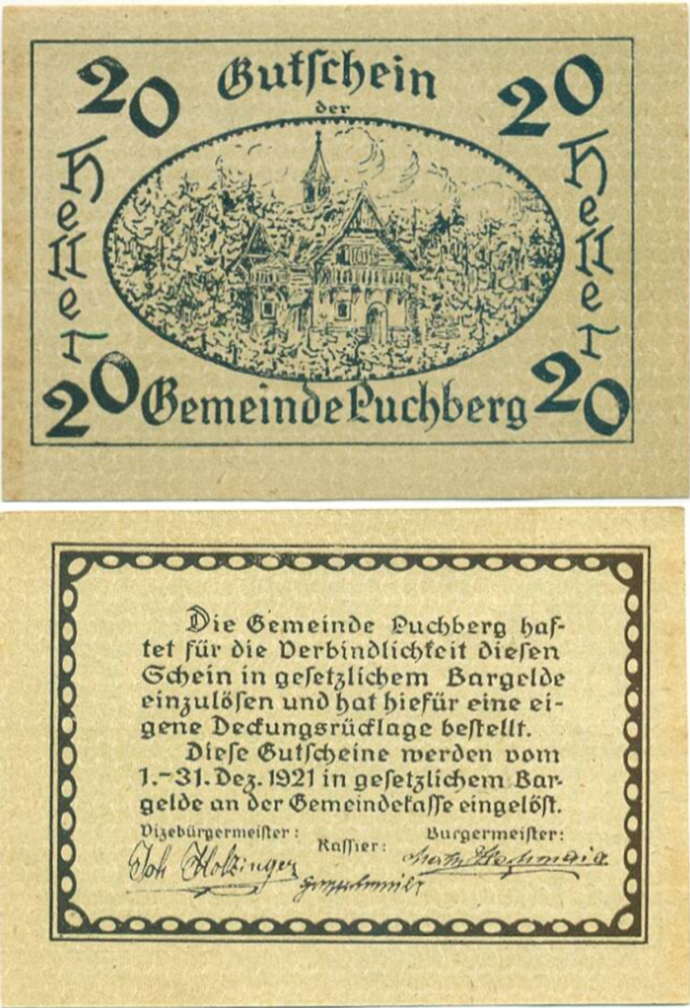 Австрия 20 геллеров 1920 Пухберг aUNC