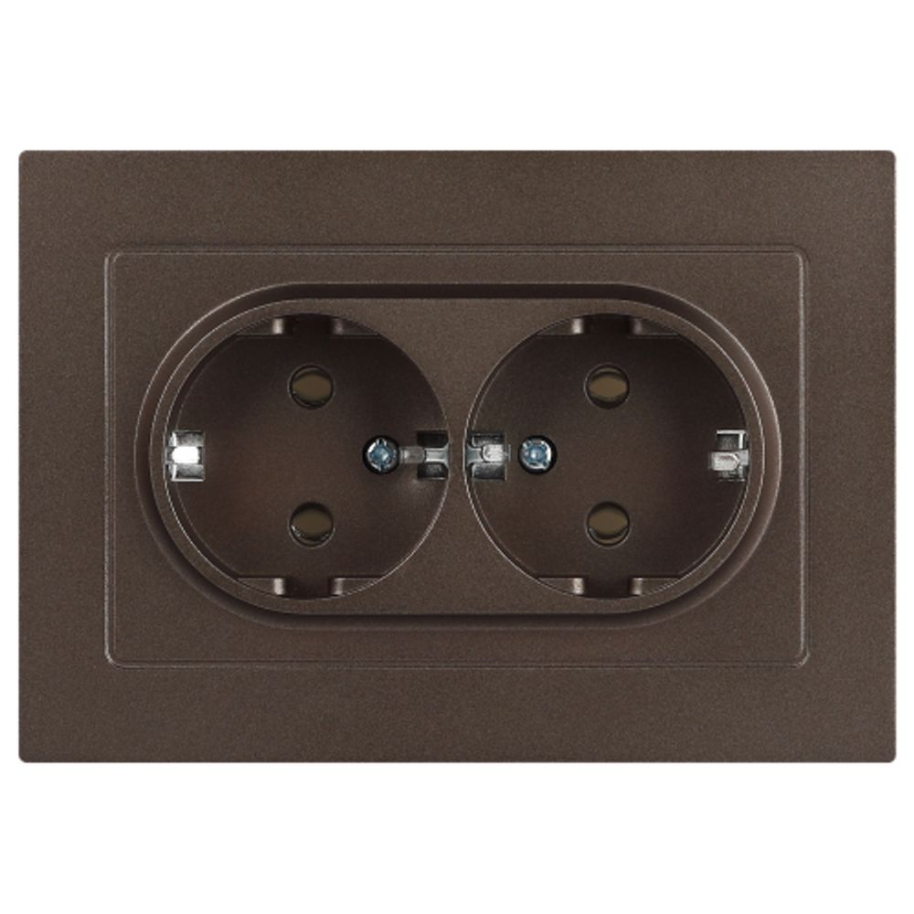 Розетка Intro Accent 6-205-08 2X2P+E Schuko, 16А-250В, IP20, СУ, AL/CU, бронза