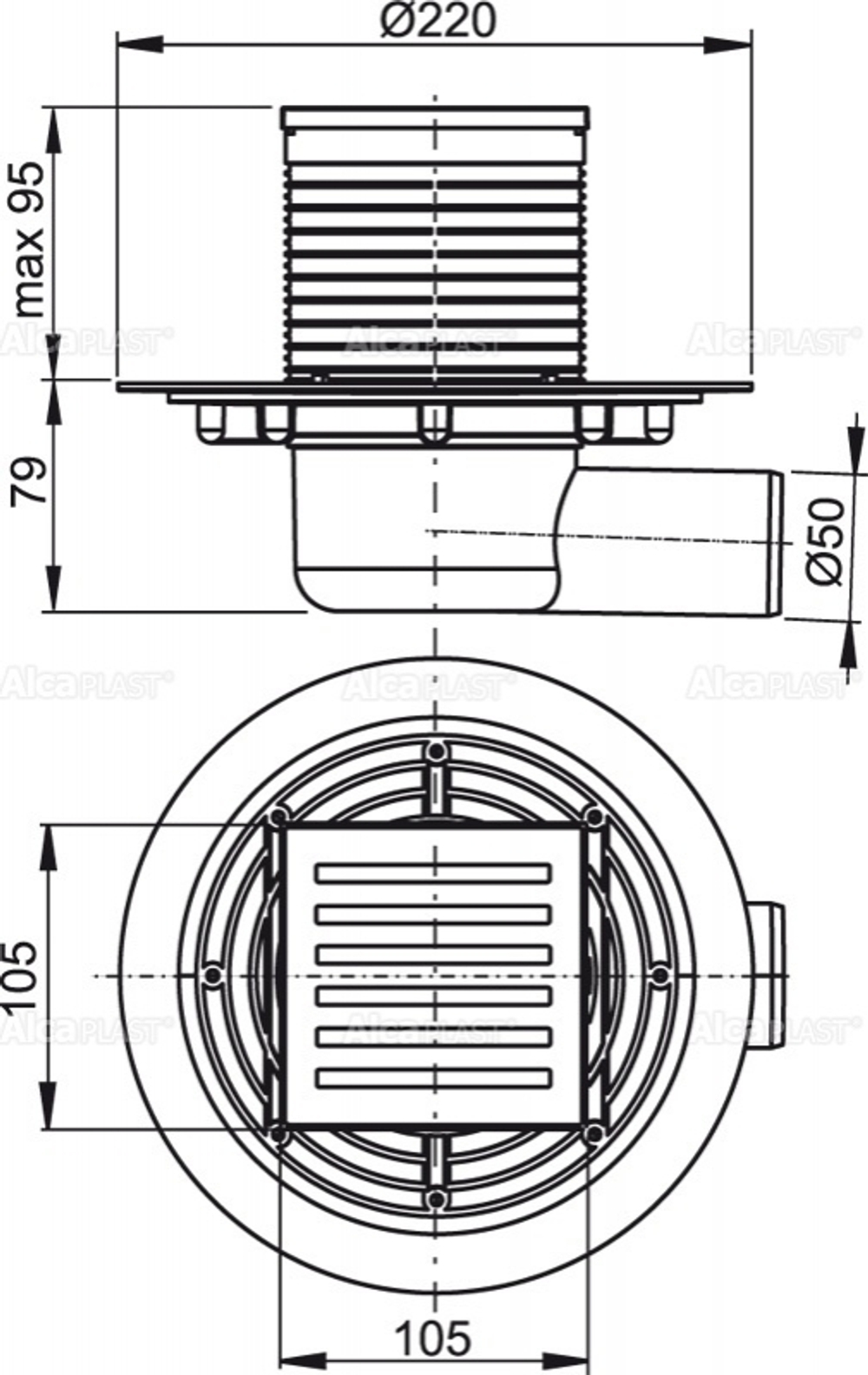 Сливной APV103  трап 105 × 105/50