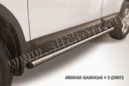 Пороги из нержавейки Nissan Qashqai+2 (2008-2010) d57 труба (черный цвет)