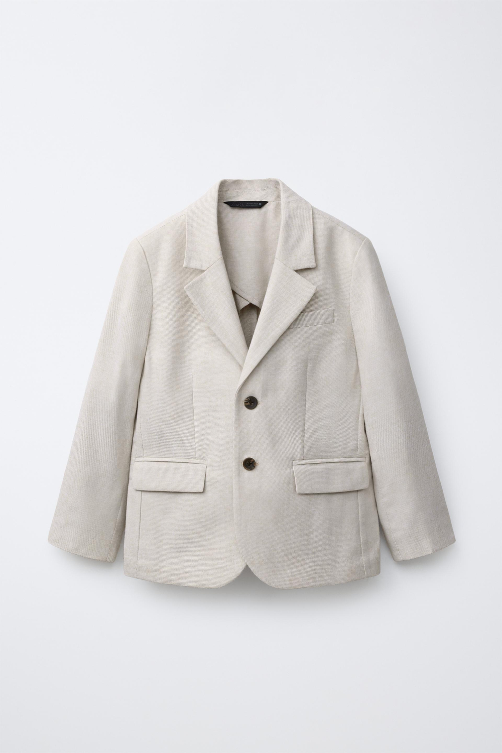 ZARA КОСТЮМНЫЙ БЛЕЙЗЕР ИЗ ХЛОПКА И ЛЬНА, ЭКРЮ