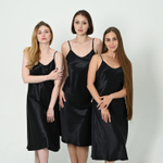 Ночная сорочка VAKSILK из натурального шёлка CLASSIC LONG ЧЁРНЫЙ АНТРАЦИТ
