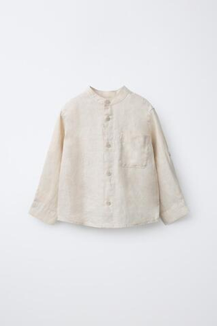 ZARA РУБАШКА ИЗ 100% ЛЬНА, СВЕТЛО-БЕЖЕВЫЙ