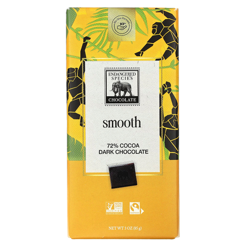 Endangered Species Chocolate, нежный тёмный шоколад, 72% какао, 85 г