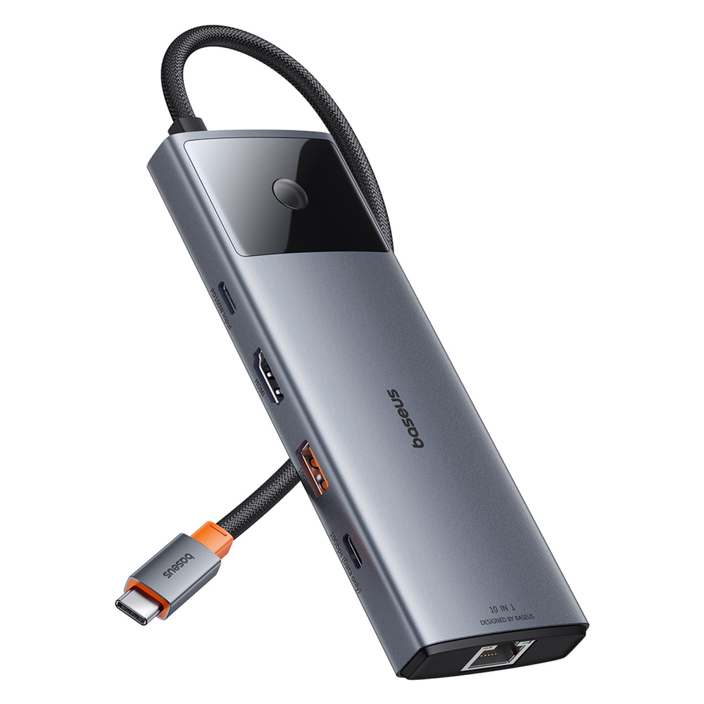 USB-C Хаб Baseus Metal Gleam II 10-in-1 (HDMI4K@60Hz + USB-A3.2(10Gbps) + USB-C3.2(10Gbps) + 2xUSB-A2.0 + RJ45 + SD + TF + USB-C-PD + mj3.5mm)