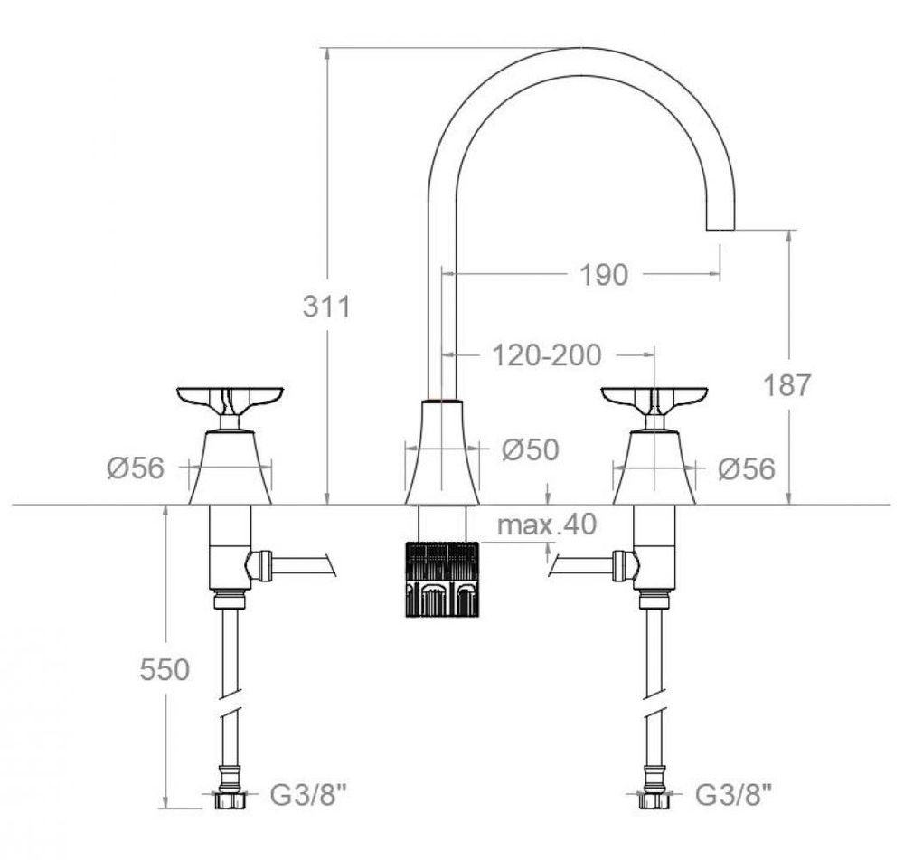 Смеситель для раковины на 3 отверстия ADAGIO 914202OC золото