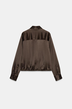 ZARA АТЛАСНАЯ БЛУЗА С ЛЕНТАМИ — ZW COLLECTION, КОРИЧНЕВЫЙ