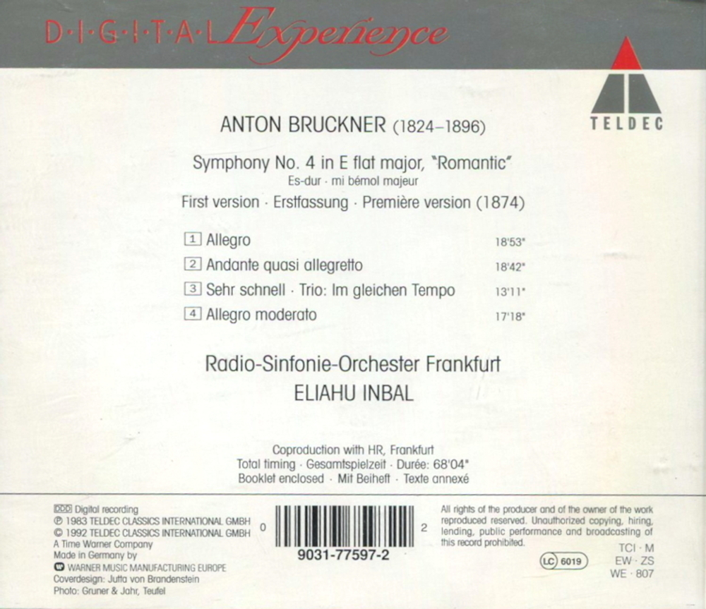 Radio-Sinfonie-Orchester Frankfurt, Eliahu Inbal / Anton Bruckner: Symphony No.4 Romantic (CD)