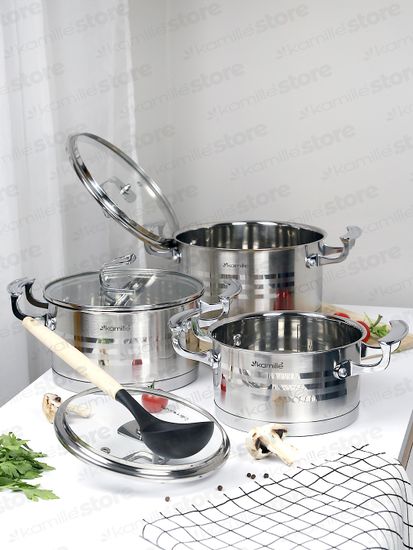 Набор кастрюль 6 предметов 1,7 л; 2,4 л; 3,1 л. Kamille KM 5861 из нержавеющей стали