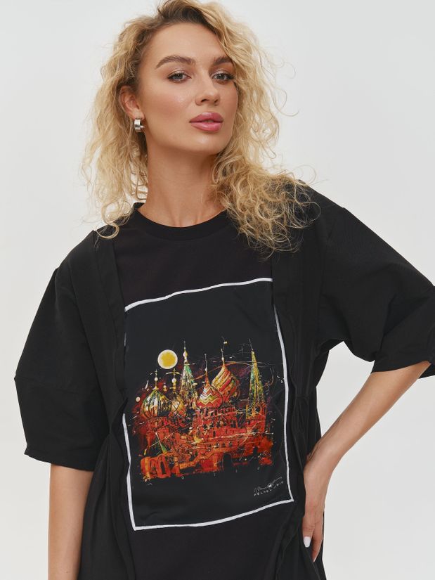 Платье футболка с принтом МОСКВА, черное