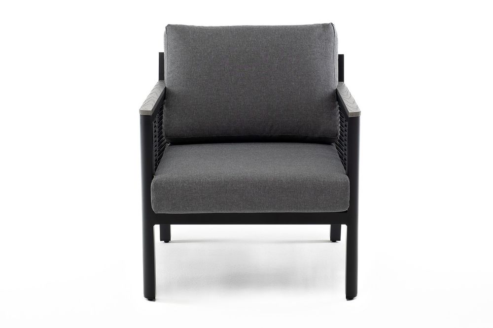 "Сан Ремо" кресло плетеное из роупа садовое, каркас алюминий темно-серый, роуп серый, ткань серая