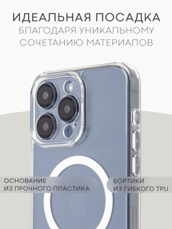Чехол BROSCORP для Apple iPhone 15 Pro Max (арт.IP15PROMAX-TPU-PC-MAGSAFE-CLEAR )