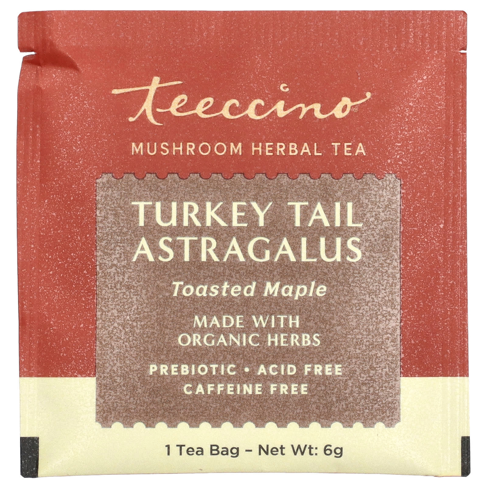 Teeccino, Травяной чай с грибами, индейка и астрагал, поджаренный клен, без кофеина, 10 чайных пакетиков, 60 г (2,12 унции)