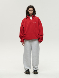 Drawstring Half-Zipped Sweatshirt Red High
