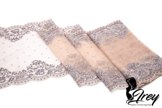 03-171 Кружево эластичное 22 см, бежевый/серый
