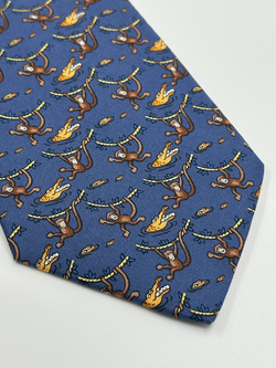 Галстук синий с обезьянами Hermes