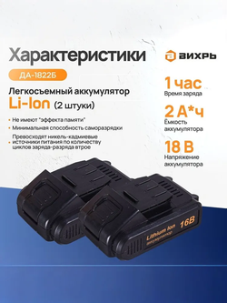 Дрель-шуруповерт аккумуляторный 18В в кейсе 45 Нм, ДА-1822Б / 2 АКБ в комплекте.