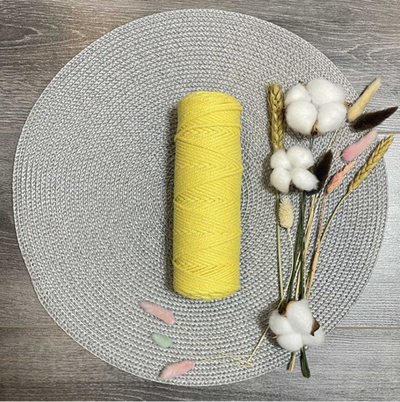 Шнур хлопковый без сердечника, d 4 мм, желтый