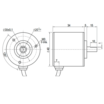 Инкрементальный энкодер INNOCONT ESI-S40-8-2000-6-L-5 D=40мм, выступающий вал 8мм, 2000 имп/об, 5VDC, выход TTL, IP54, -20…+80°C, радиальный кабель 2м