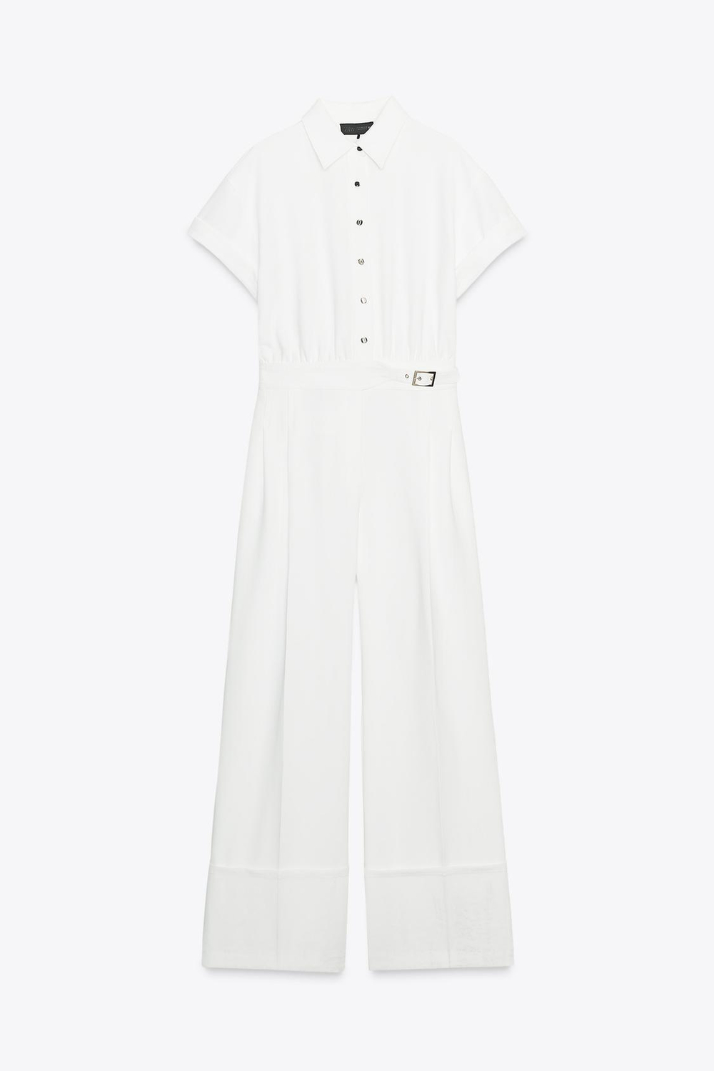 ZARA ДЛИННЫЙ КОМБИНЕЗОН ИЗ КРЕПА, ЖЕЛТОВАТО-БЕЛЫЙ