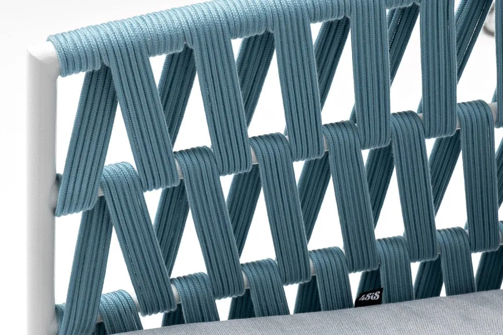 "Диего" кресло плетеное из роупа, каркас алюминий светло-серый (RAL7035) муар, роуп бирюзовый круглый, ткань светло-серая