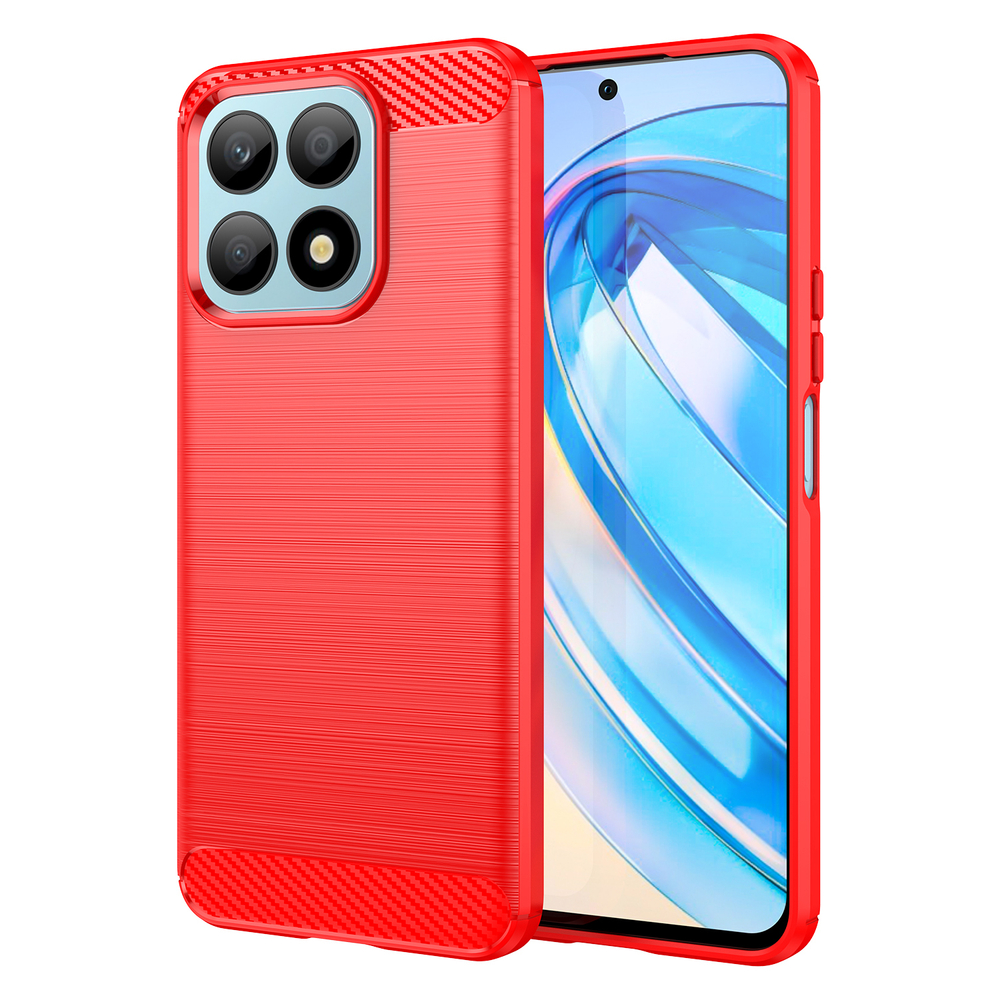 Чехол ярко красного цвета на телефон Honor X8A с 2023 года, серия Carbon с дизайном в стиле карбон от Caseport