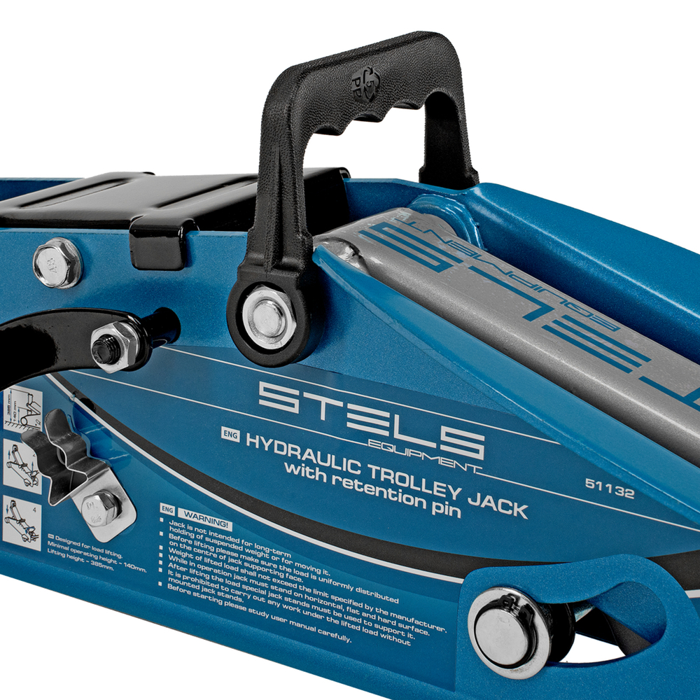 Домкрат гидравлический подкатной с фиксатором, 2.5 т, Safety Pin, 140-385 мм, в кейсе Stels