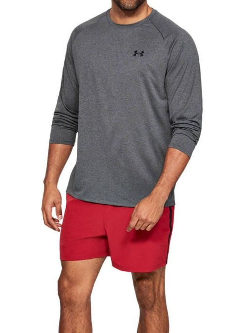 Мужская теннисная футболка теннисная Under Armour Men's UA Tech Long Sleeve - carbon heather/black