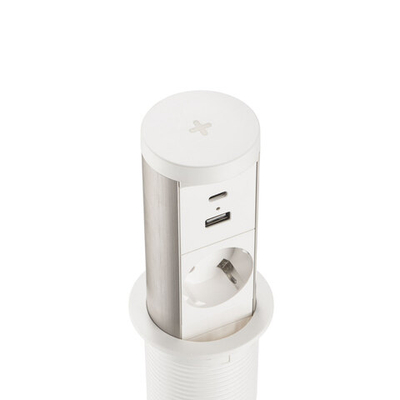 Блок розеток 105P 1 секции Серебро+Белый Механический d=60мм USB type A+C  беспроводная зарядка