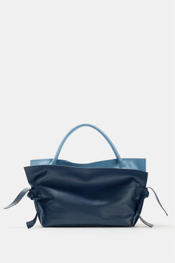 ZARA КОЖАНАЯ СУМКА С КЛАПАНОМ, МОРСКОЙ СИНИЙ