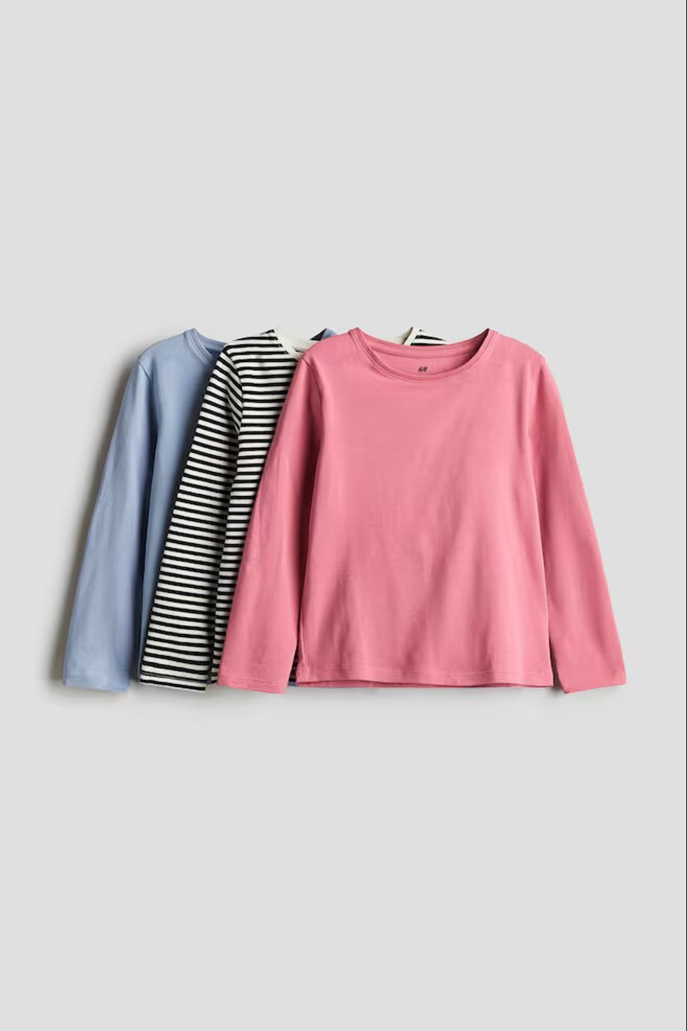 H&M Набор из трех хлопковых футболок с длинными рукавами, розовый