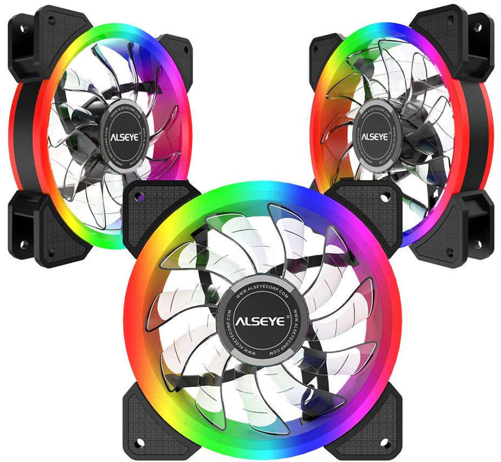 Комплект из 3 вентиляторов Alseye CRLS-300DS, 120мм, 700-1500rpm, 5-pin, белый-черный/ARGB, 62CFM, 30дБ, контроллер, пульт ДУ, антивибропрокладки, 2 ленты (AS.11.0014)