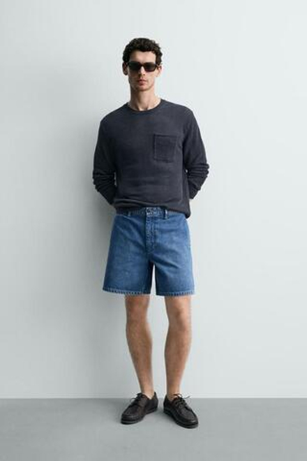 ZARA ДЖИНСОВЫЕ ШОРТЫ-ЧИНОСЫ, ВЫЦВЕТШИЙ СИНИЙ