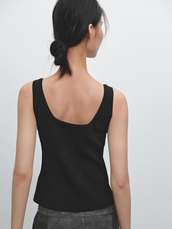 Massimo Dutti Трикотажный топ на бретелях, черный