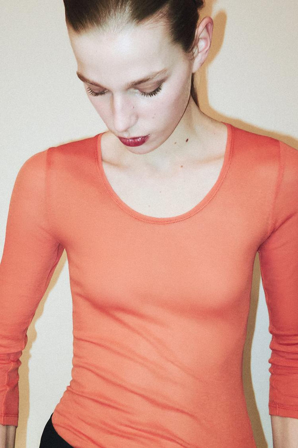 ZARA ФУТБОЛКА SUPIMA® С РУКАВОМ ТРИ ЧЕТВЕРТИ, МАНДАРИНОВЫЙ