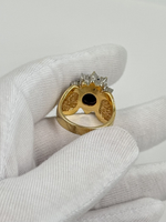 Кольцо с синим кабошоном и кристаллами