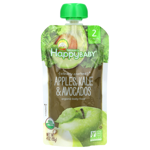 Happy Family Organics, Happy Baby®, органическое детское питание, для детей от 6 месяцев, яблоки, кудрявая капуста и авокадо, 113 г (4 унции)