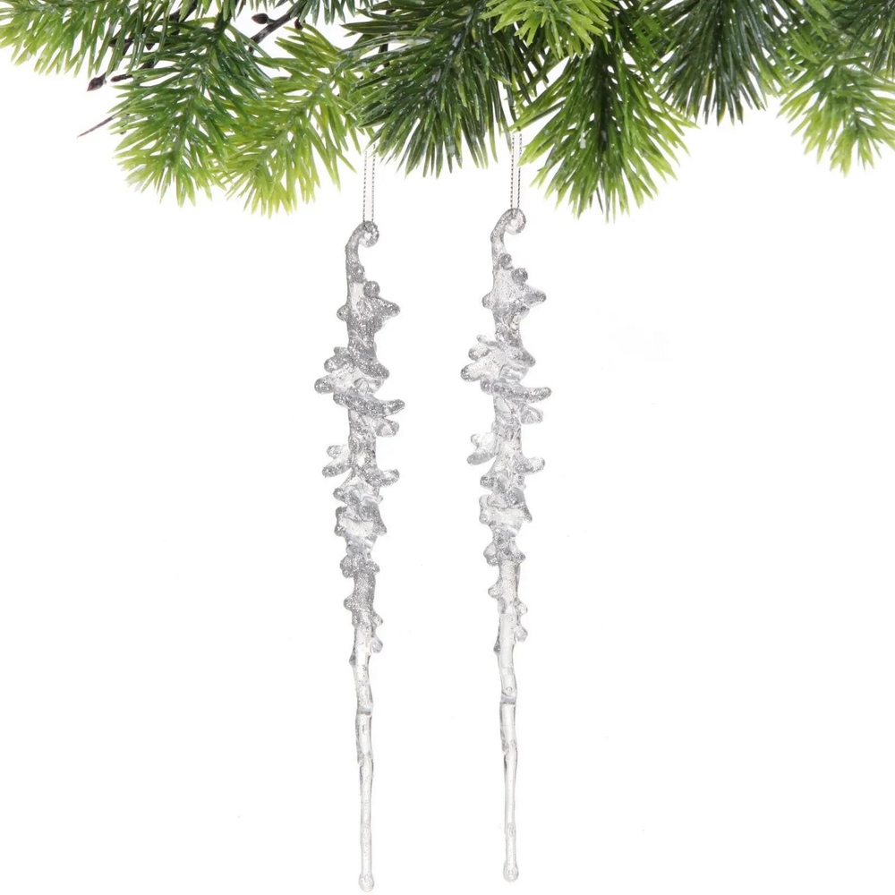 Подвеска «Кристальная сосулька» 26 см (набор 2 шт), Серебро