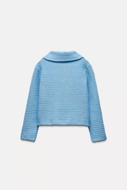 ZARA КАРДИГАН КРУПНОЙ ВЯЗКИ С КРУГЛЫМ ВОРОТНИКОМ, ГОЛУБОЙ