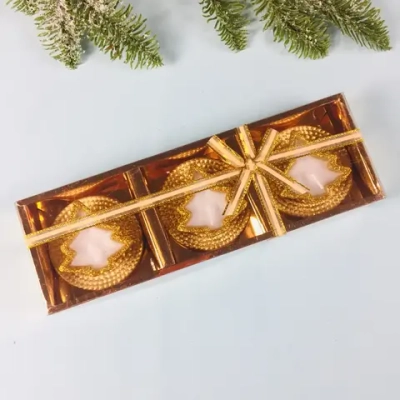 Свечи новогодние «Ёлочка» 25*8,5*3 см (набор 3 шт), золото