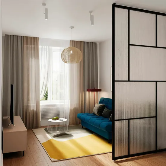 ЮТА Диван прямой синий с черными ножками