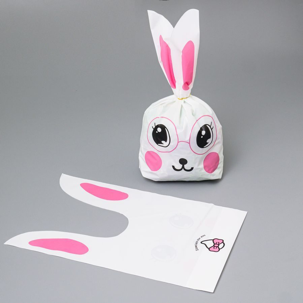 Мешок подар. ПВХ с ушами 20*33см "Зайчик в очках" 50шт/уп