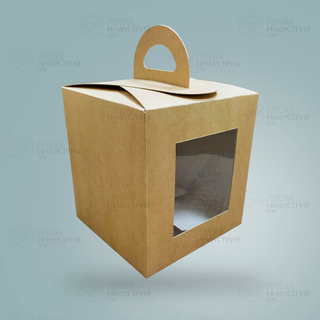 Коробка для кулича и Пасхи 140х140х150 с окном  крафт (250)