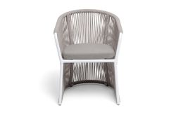 "Романо" стул плетеный из роупа, каркас алюминий белый муар, роуп бежевый круглый, ткань бежевая 15052