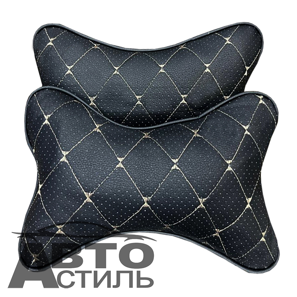 Подушки на подголовник Coolpart - MAXIMAL (2шт) - JJ-49-BLBG Экожа Перф черн/шов беж ромб (Косточки)