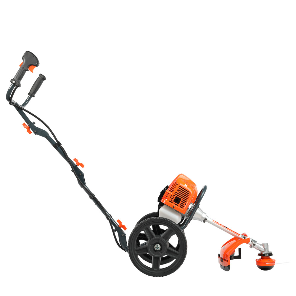 Газонокосилка бензиновая PATRIOT PT 520 (2 такт), 42см, 3л.с, 52сс, катушка + 3Т нож, колёса 30см (колёсный триммер)