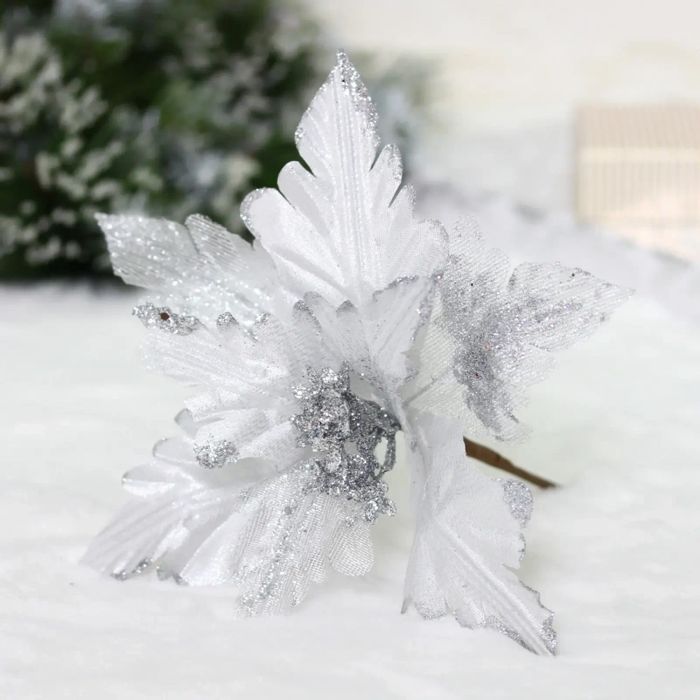 Украшение новогоднее «Пуансеттия - Ночь» 25 см, Серебро